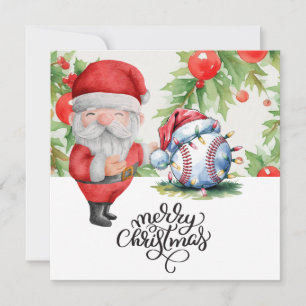 Baseball Christmas with Santa Claus Holiday Card