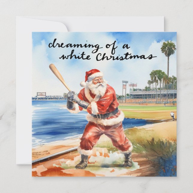 Baseball Christmas with Santa Claus Holiday Card (Front)