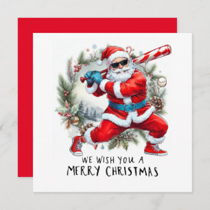 Baseball Christmas with Santa Claus Holiday Card