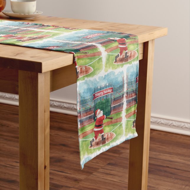 Baseball Christmas with Santa Claus playing  Long Table Runner (In Situ)