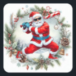 Baseball Christmas with Santa Claus Square Sticker<br><div class="desc">Baseball Christmas with Santa Claus Square Sticker
Gifts for Coach,  Instructor,  teacher,  friends,  mum,  dad,  girlfriend/boyfriend,  co-worker,  hostess,  neighbour,  him/her,  couples,  grandparents,  boss,  kids,  best friend,  family,  in-laws,  squad,  team, </div>