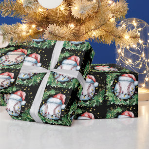 Baseball Christmas with Santa hat  Wrapping Paper