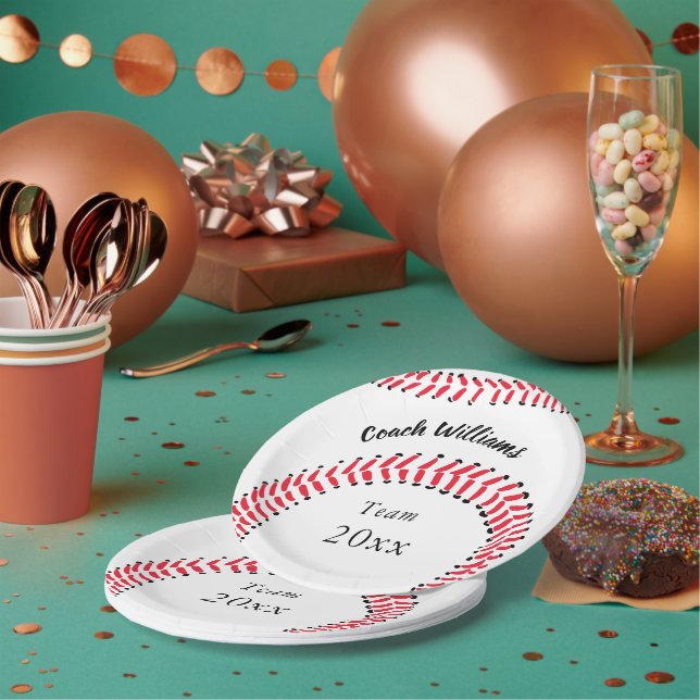 Baseball Coach Add Name Team and Year Paper Plate (Multi)