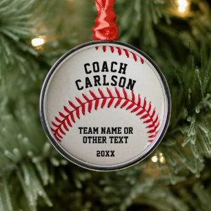 Baseball Coach Ball Stitching Personalised Metal Tree Decoration
