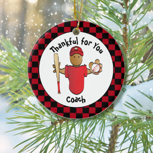 Baseball Coach Cartoon Ethnic Thank You Gift  Ceramic Tree Decoration