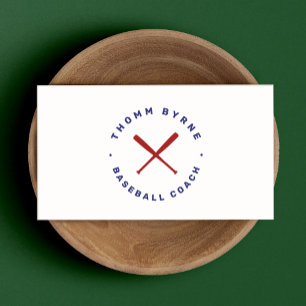 Baseball Coach Crossed Bats Blue Red Business Card