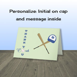 Baseball coach custom initial thank you card