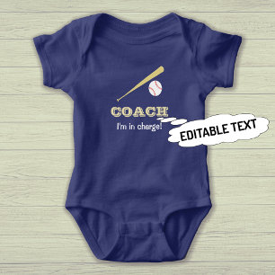 Baseball coach custom text fun sports baby bodysuit