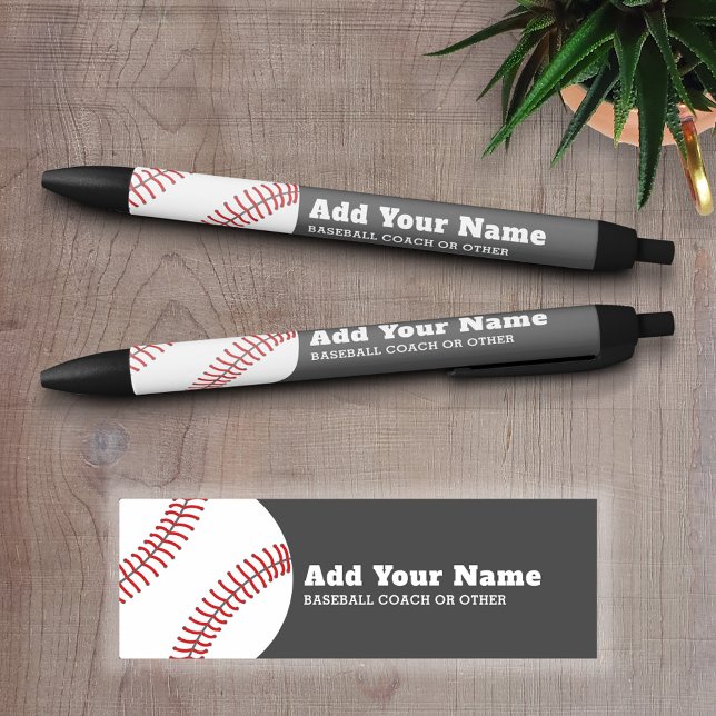 Baseball Coach or Teacher - Modern Drawing Black Ink Pen (Personalized Writing Pens - add your name, monogram or other text)
