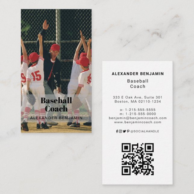 Baseball Coach Photo QR Code Business Card (Front/Back)
