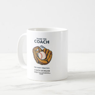 Baseball Coach Thank You Glove with Name and Team Coffee Mug