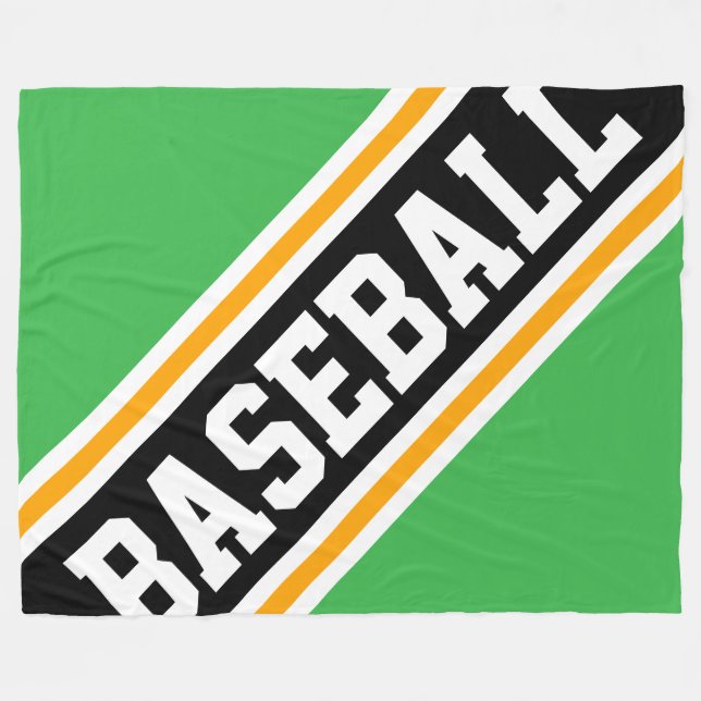 BASEBALL Cool Bright Green Black Racing Stripes Fleece Blanket (Front (Horizontal))