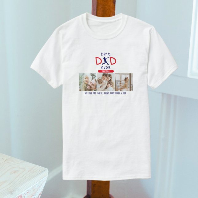 Baseball Cool Cute Dad Photo Collage Fathers Day T-Shirt (Creator Uploaded)
