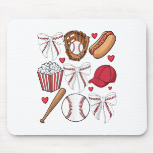 Baseball Coquette Bow Women Girls Baseball Cheer M Mouse Pad