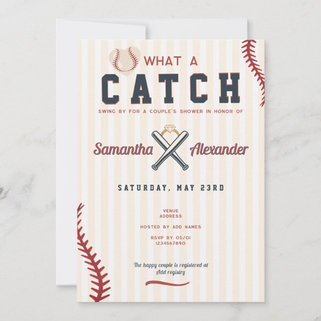 Baseball Couples Engagement Party Wedding Shower Invitation (Front)