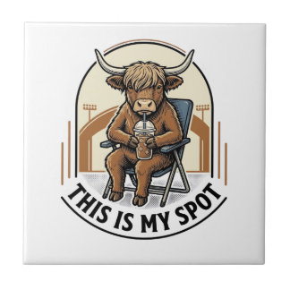 Baseball Cow Shirt With Iced Coffee Mascot Tile