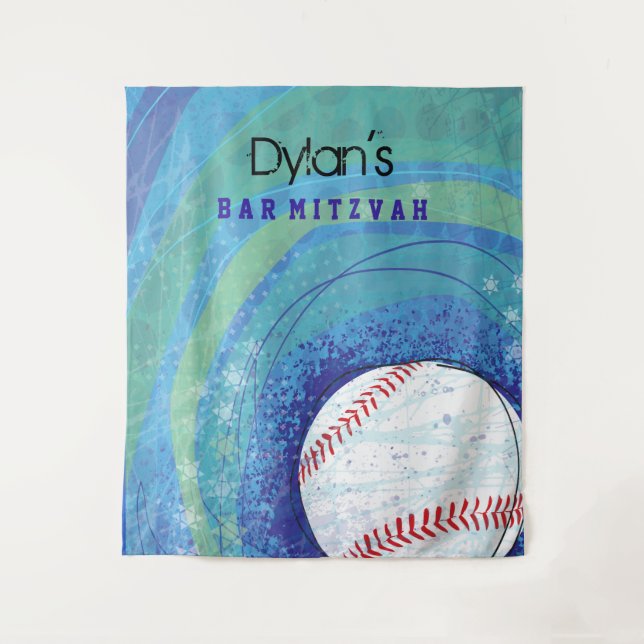 BASEBALL CRAZE Bar Bat Mitzvah Invitation Tapestry (Front)