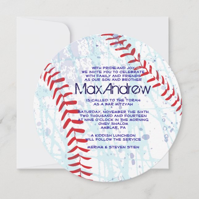 BASEBALL CRAZE Round Bar Bat Mitzvah Invitation (Front)