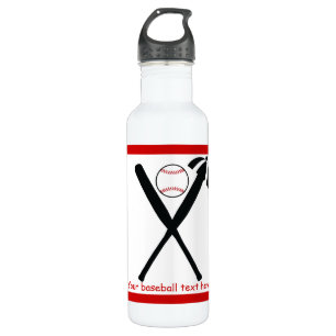 Baseball crossed bats and cap black, red custom 710 ml water bottle