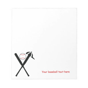 Baseball crossed bats and cap black, red custom notepad