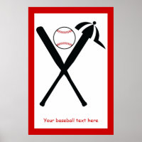 Baseball crossed bats and cap black, red custom