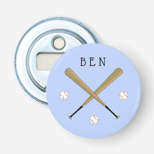 Baseball crossed bats personalised blue bottle opener