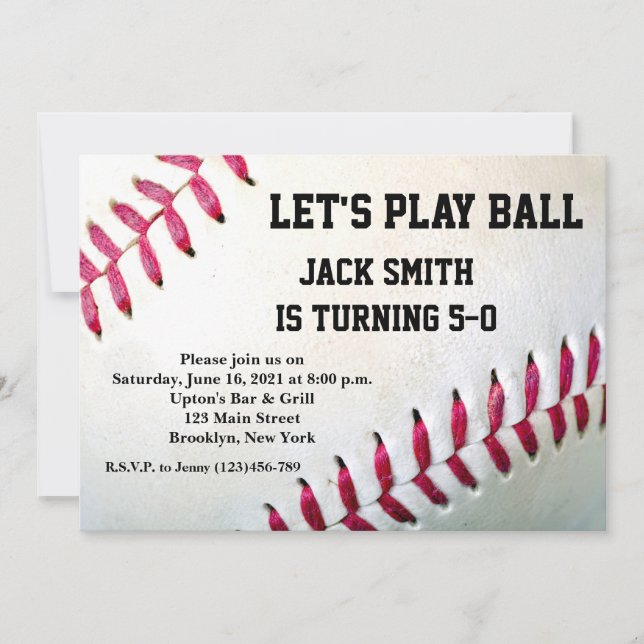 Baseball Custom Man Birthday Invitation (Front)