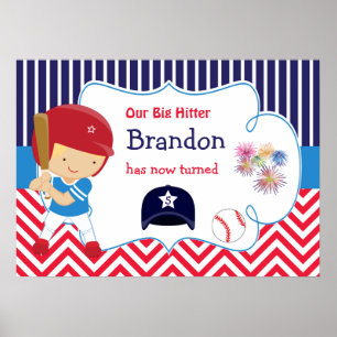 Baseball Cute Blonde Hair Boy Birthday Poster