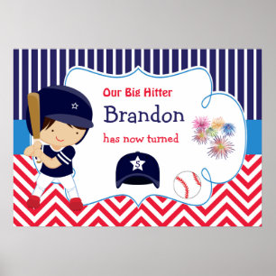 Baseball Cute Dark Hair Boy Birthday Poster