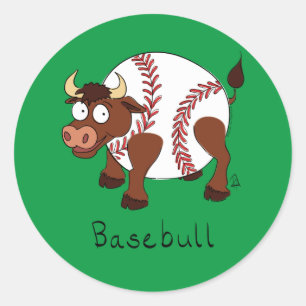 Baseball Cute Kids Cartoon Bull Classic Round Sticker