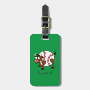 Baseball Cute Kids Cartoon Bull Luggage Tag