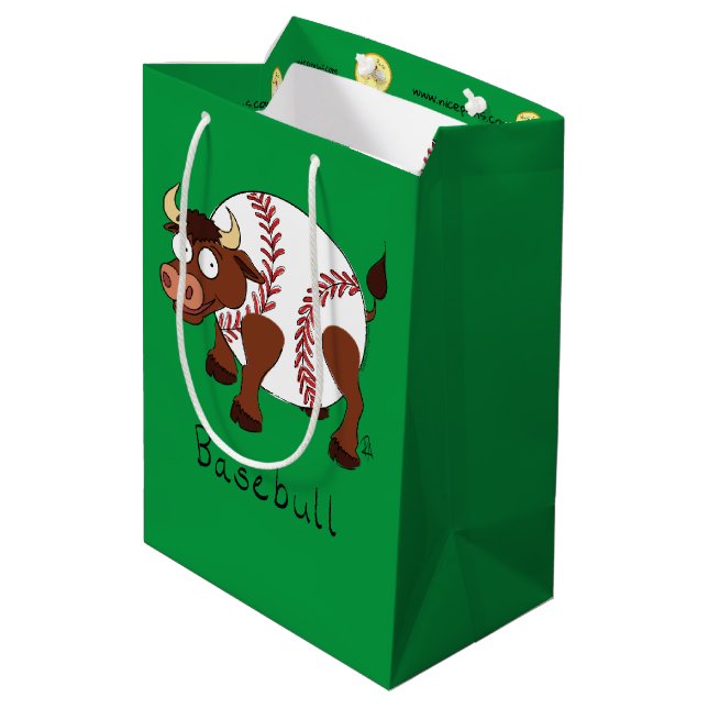 Baseball Cute Kids Cartoon Bull Medium Gift Bag (Back Angled)