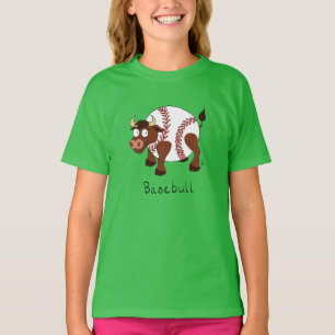 Baseball Cute Kids Cartoon Bull T-Shirt