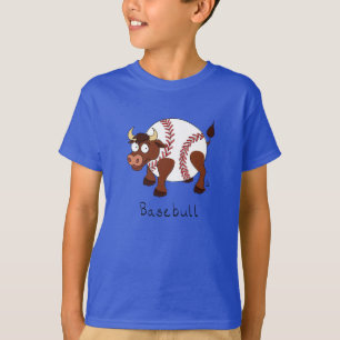 Baseball Cute Kids Cartoon Bull T-Shirt
