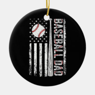 Baseball Dad American Flag Patriotic Father's Day Ceramic Tree Decoration