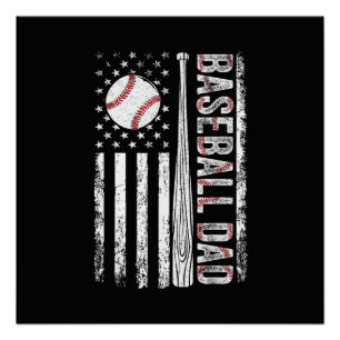 Baseball Dad American Flag Patriotic Father's Day Poster