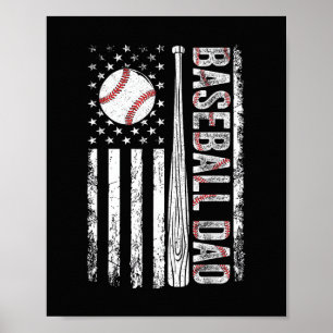 Baseball Dad American Flag Patriotic Father's Day Poster