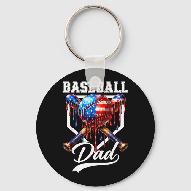 Baseball Dad Drip Fathers Day Daddy Usa Flag Key Ring (Front)