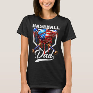 Baseball Dad Drip Fathers Day Daddy Usa Flag T-Shirt