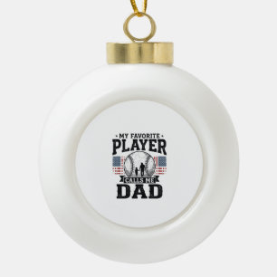 Baseball Dad Favourite Player Vintage Vector Desig Ceramic Ball Christmas Ornament
