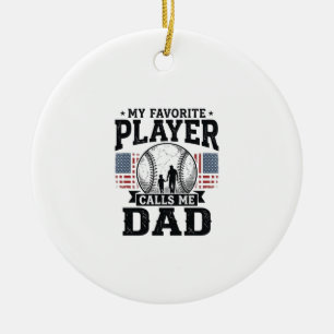 Baseball Dad Favourite Player Vintage Vector Desig Ceramic Tree Decoration