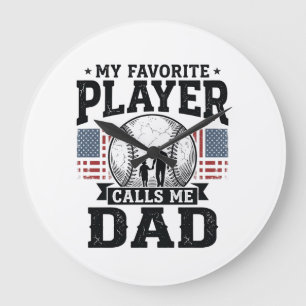 Baseball Dad Favourite Player Vintage Vector Desig Large Clock