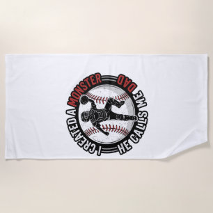 Baseball Dad Monster Vintage Catcher Shirt Design_ Beach Towel