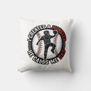 Baseball Dad Monster Vintage Catcher Shirt Design_ Cushion