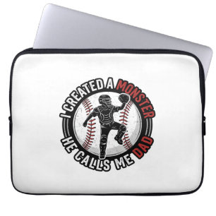 Baseball Dad Monster Vintage Catcher Shirt Design_ Laptop Sleeve