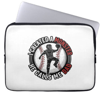 Baseball Dad Monster Vintage Catcher Shirt Design_ Laptop Sleeve