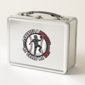 Baseball Dad Monster Vintage Catcher Shirt Design_ Metal Lunch Box