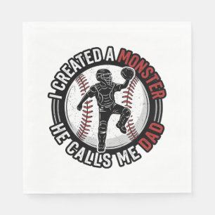 Baseball Dad Monster Vintage Catcher Shirt Design_ Napkin
