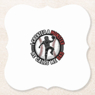 Baseball Dad Monster Vintage Catcher Shirt Design_ Paper Coaster