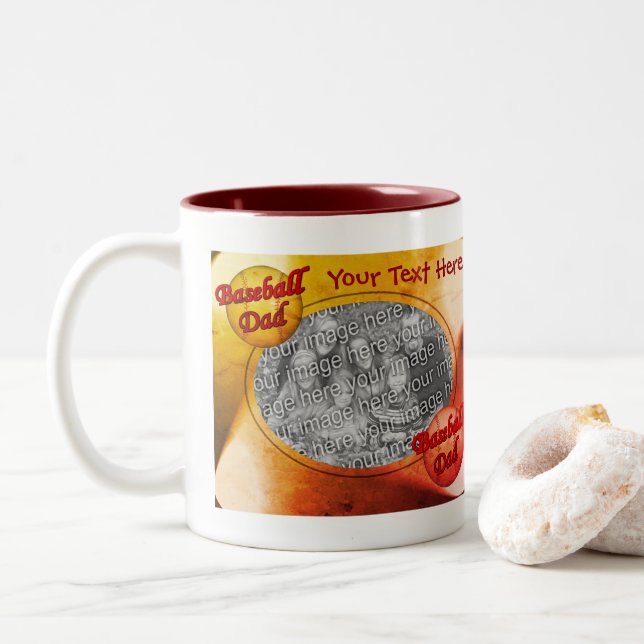 Baseball Dad Personalised Photo  Two-Tone Coffee Mug (With Donut)